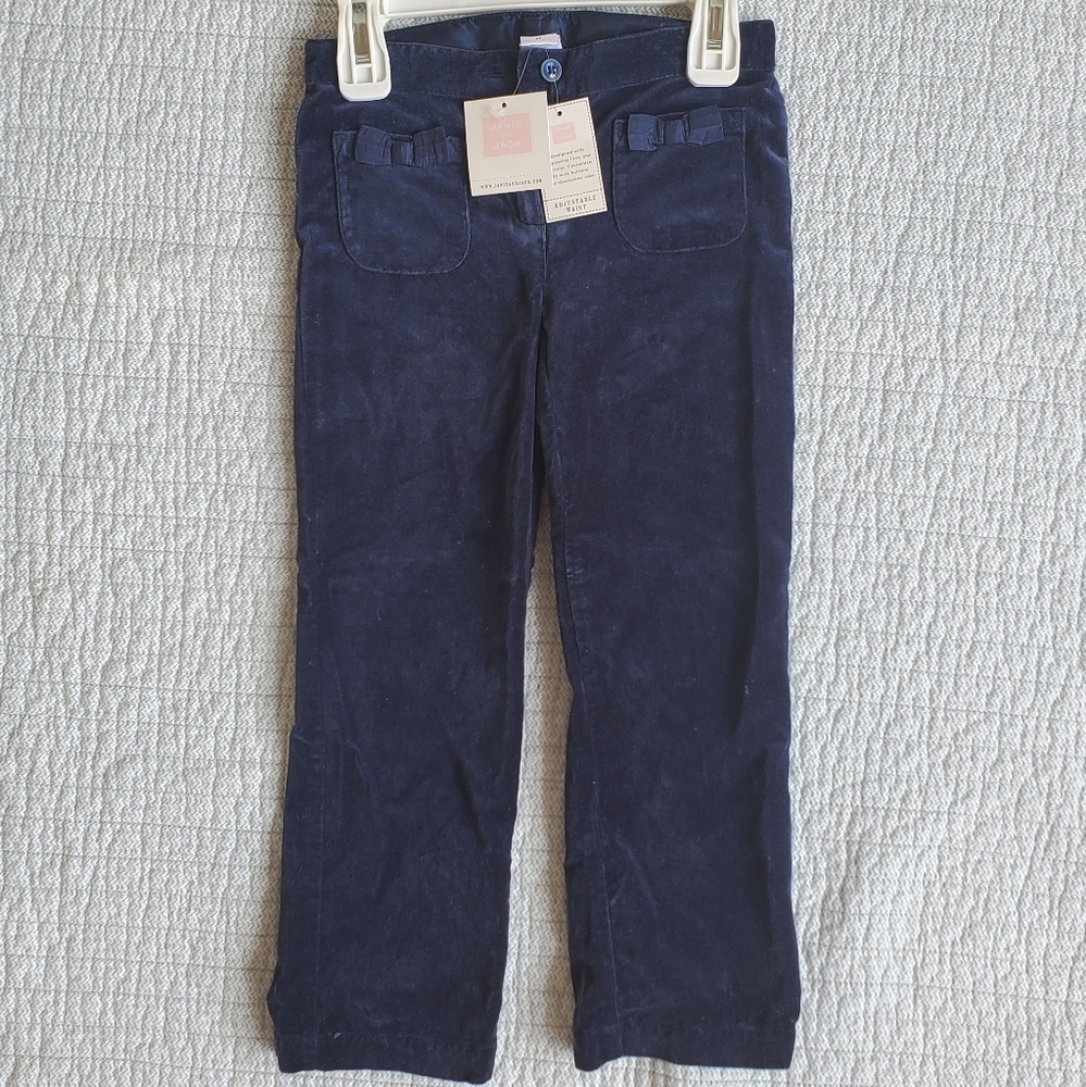 NWT Janie & Jack Girls 5T pants, 100% cotton, dark blue, adjustable waist